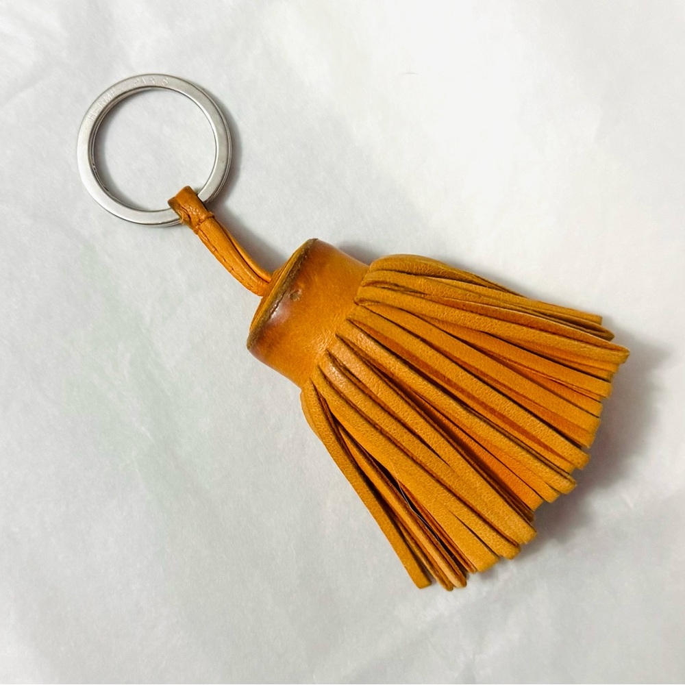 Hermès AUTHENTIC Carmen Leather Yellow Orange Fringe Key Ring Bag Charm - Picture 2 of 16